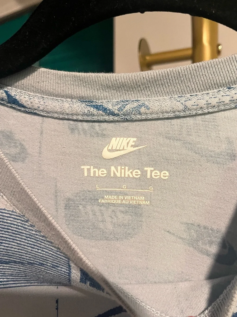 Nike Boys Logo Allover Print Graphic Tee | Blue | Size Large